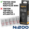 ΑΤΜΟΠΟΙΗΤΗΣ - 1x ΚΕΦΑΛΗ ASPIRE TRITON MINI 2 / NAUTILUS BVC ni200 (0.15 ohm)