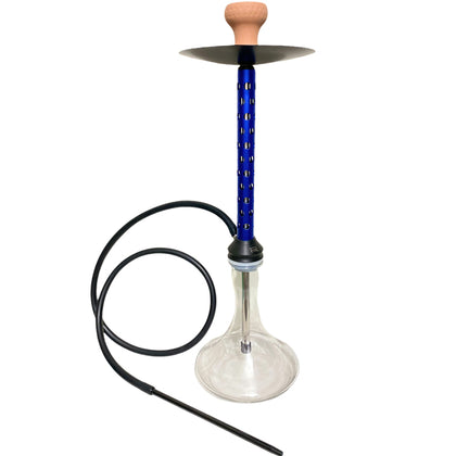 SHISHA - ΝΑΡΓΙΛΕΣ - HOK61 ΓΥΑΛΙΝΟΣ ΜΕ ΚΕΡΑΜΙΚΗ ΒΑΣΗ ΚΑΙ ΣΩΛΗΝΑ ΑΛΟΥΜΙΝΙΟΥ 73cm ΜΟΝΟΣ ( BLUE / ΜΠΛΕ )