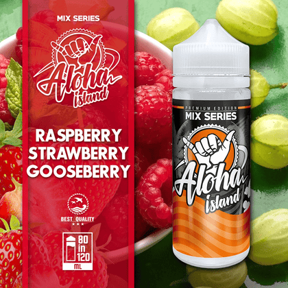 ALOHA ISLAND MIX-SHAKE-VAPE - 80/120ML - RASPBERRY, STRAWBERRY & GOOSEBERRY (ΣΜΕΟΥΡΟ-ΦΡΑΟΥΛΑ-ΦΡΑΓΚΟΣΤΑΦΥΛΟ)