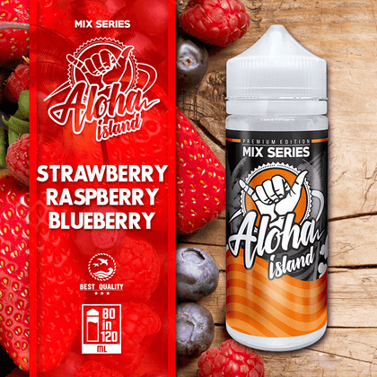 ALOHA ISLAND MIX-SHAKE-VAPE - 80/120ML - STRAWBERRY, RASPBERRY & BLUEBERRY (ΦΡΑΟΥΛΑ-ΣΜΕΟΥΡΟ-ΜΥΡΤΙΛΟ)