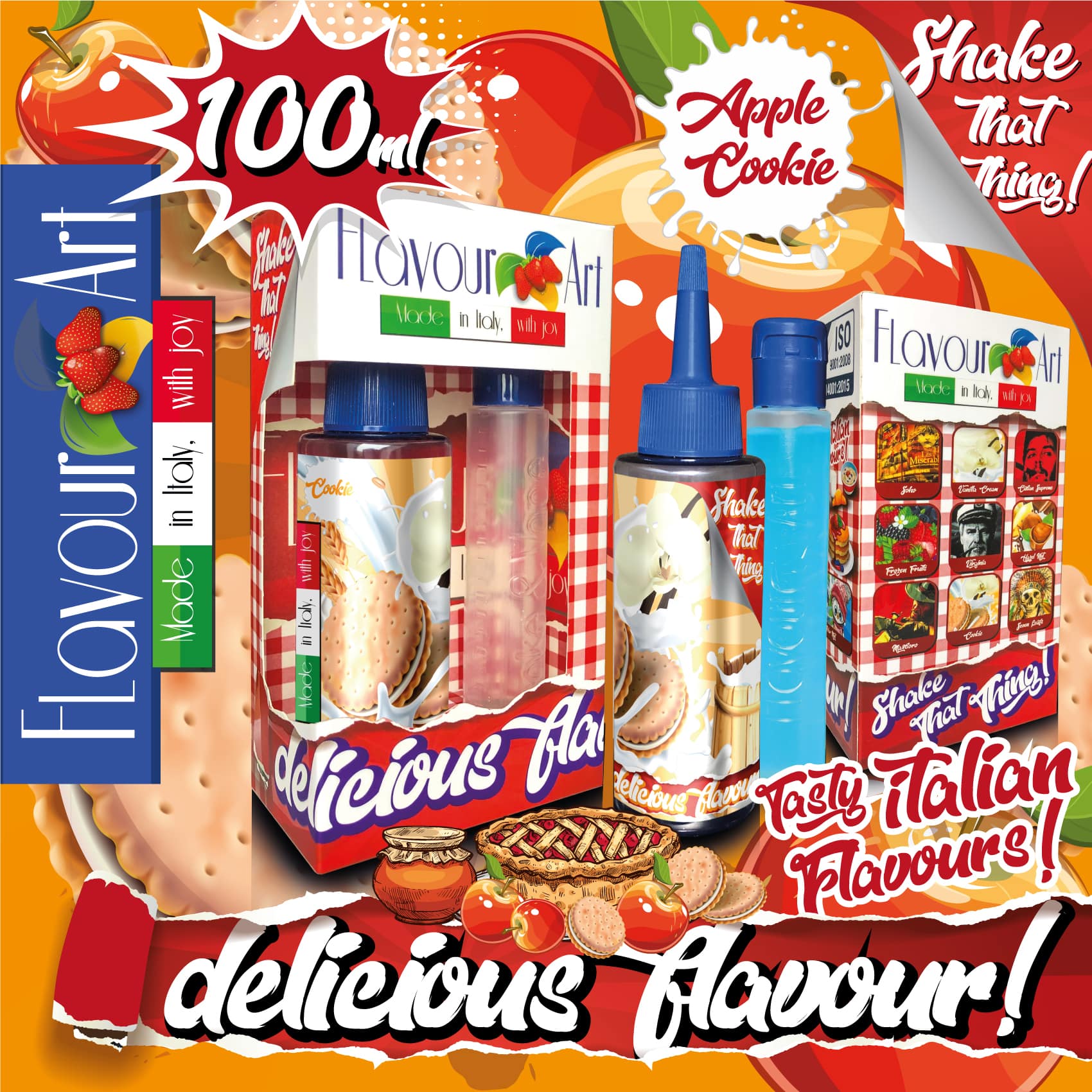 MIX & SHAKE - FLAVOURART ITALY 60/100ML - COOKIE APPLE (ΜΗΛΟ & ΣΠΙΤΙΚΑ ΜΠΙΣΚΟΤΑ)