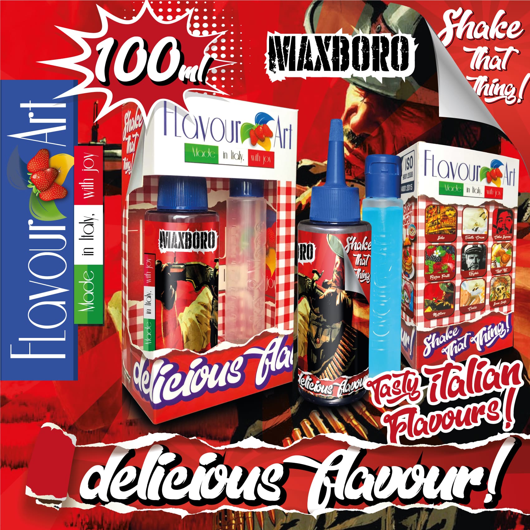 MIX & SHAKE - FLAVOURART ITALY 60/100ML - MAXBORO (ΗΠΙΟΣ ΣΤΡΙΦΤΟΣ ΚΑΠΝΟΣ & ΜΕΛΙ)